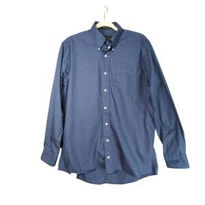 Allen Edmonds Shirt Mens M Blue Plaid Button Down Cotton‎